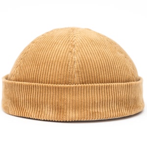 Handmade corduroy docker hat. Unisex docker cap. Cotton brimless hat. Limited edition ribbed velvet beanie.