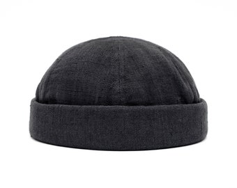 Limited edition handmade docker hat. Unisex docker cap made of 100% linen. Vintage beanie. Skull cap. Brimless hat