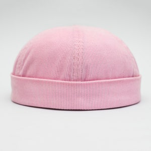 Handmade pink docker hat. Unisex docker cap made with attention to detail. Brimless hat with hook and loop tape closure. Limited edition.