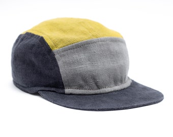 Handmade Linen 5 Panel Hat: Colorful Camp Cap, Unisex Baseball Cap