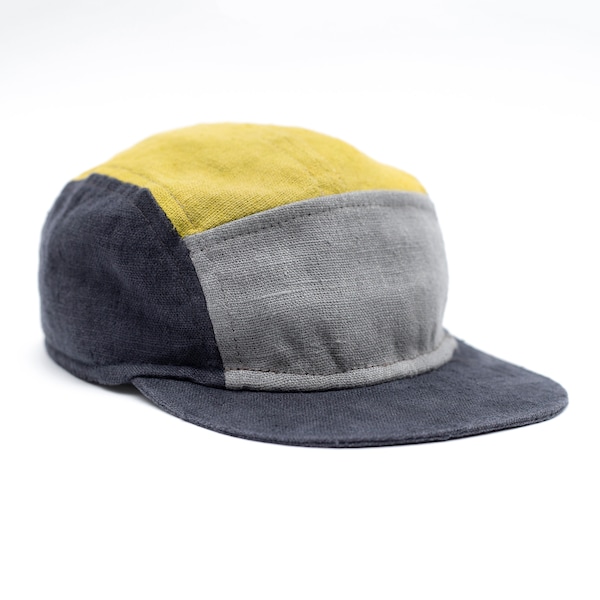 Handmade five panel hat. Blanc 5 Panel cap made of linen. Colorful camp cap with short and soft brim. Unisex baseball cap.
