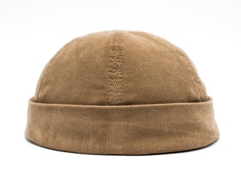 Handmade docker cap. Docker hat made of corduroy. Unisex brimless hat. Casual corduroy beanie. Limited edition skull cap.