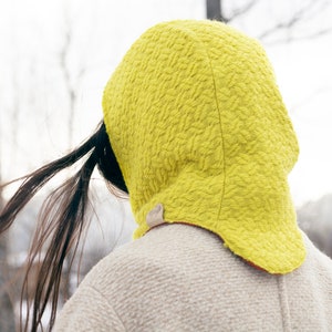 Handmade reversible balaclava hat. Warm winter hooded scarf. Limited edition yellow hooded cowl. Woolen winter hat. Ski mask image 2