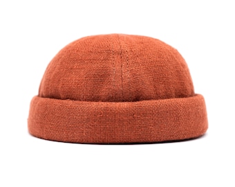 Cappello da portuale fatto a mano. Berretto Docker realizzato in lino europeo. Cappello senza tesa, berretto 100% lino.