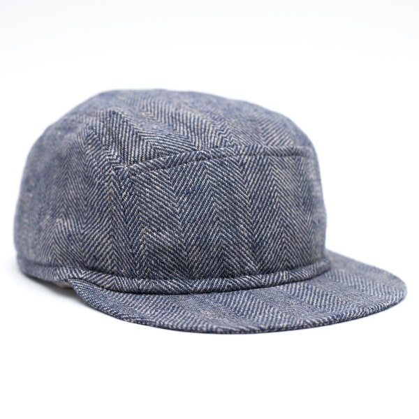 Handmade five panel cap with short and soft brim. 5 panel hat made of linen. Herringbone camp cap. Cycling cap inspired.