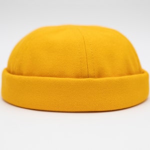 Handmade docker hat. Unisex ochre docker cap made of 100% cotton canvas. Artistic Beanie. Brimless hat. image 2