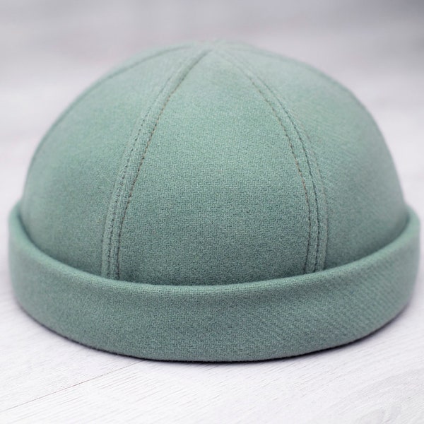 Handmade docker hat. Soft and fluffy docker cap. Limited edition Brimless hat. Pastel Blue round hat. Unisex. Vintage, hipster hat.