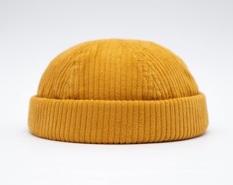 Handmade docker hat. Brimless hat made of ribbed velvet. 100% cotton beanie. Corduroy docker cap.
