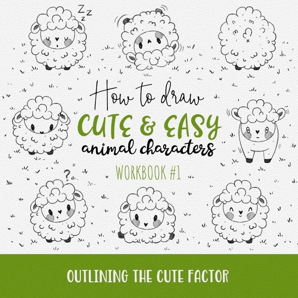 How to Draw Cute and Easy Animal Characters Series. Workbook 1 (Procreate and PDF) Easy animal character drawing worksheets for beginners