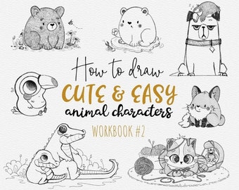 How to Draw Cute and Easy Animal Characters Series. Workbook 2 (Procreate and PDF)