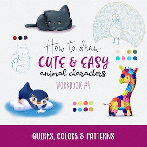 How to Draw Cute and Easy Animal Characters Series. Workbook 4 (Procreate and PDF)