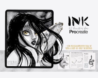 Procreate Ink Brush Set: 60 Brushes + Workbook