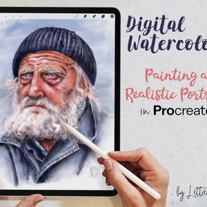 Painting a Realistic Watercolor Portrait in Procreate: From Sketch to Final Piece. 2 Hours Step-by-Step Video Tutorial + 2 Custom Brushes.