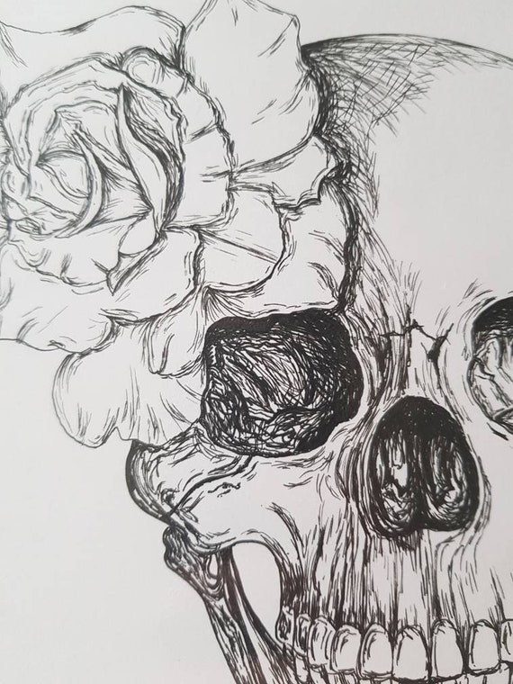 Hermosos pensamientos.. Dibujo de calavera gótica con flores - Etsy México Hermosos pensamientos.. Dibujo de calavera gótica con flores - Etsy México