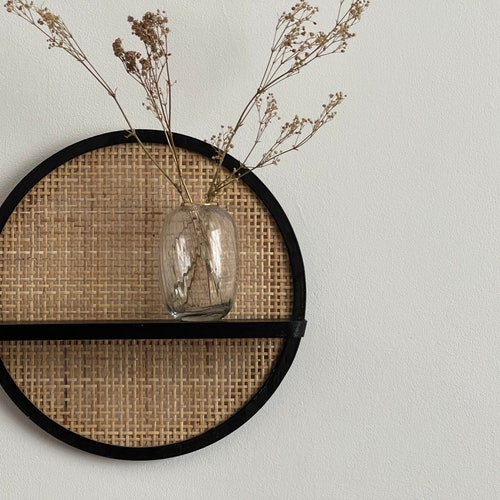 Floating Rattan Wall Shelf Decor Etsy