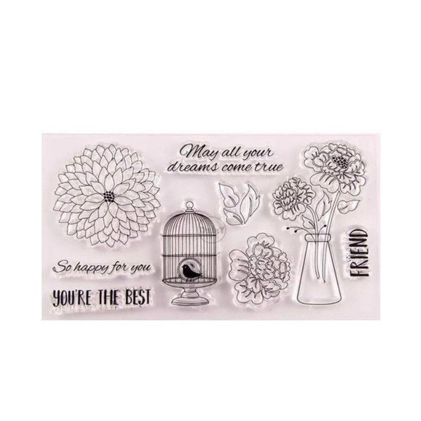 clear stamps, Plants stamps set, Nature stamps, flowers stamps, birds stamps