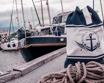 Sac polochon, sac polochon en toile, motifs divers - maritime - ancre - boussole - capitaine - marin - matelot