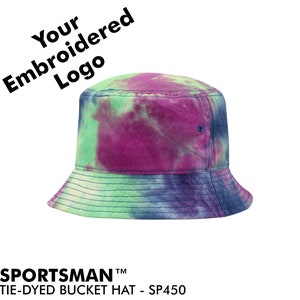 Custom Embroidered Tie Dye Bucket Hat SP450 Adult Unisex Your own Personalized Text/Logo/Artwork/ Custom Tie Dye Bucket Hat - 5 Colors