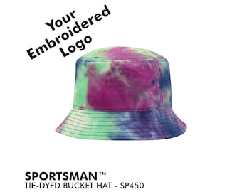 Custom Embroidered Tie Dye Bucket Hat SP450 Adult Unisex Your own Personalized Text/Logo/Artwork/ Custom Tie Dye Bucket Hat - 5 Colors