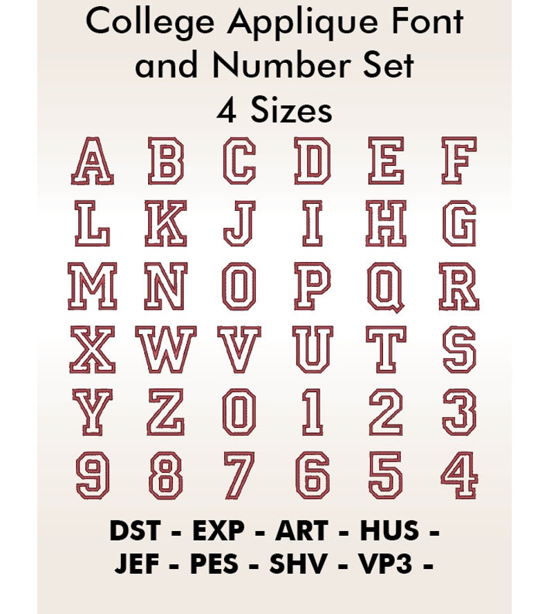 College Letters and Numbers Applique Set embroidery applique designs Different sizes available embroidery sayings Embroidery Files