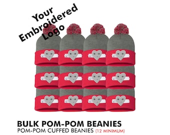 Bulk Pom-Pom 12" Knit Beanie/Toque - Custom & Personalized / 12x minimum