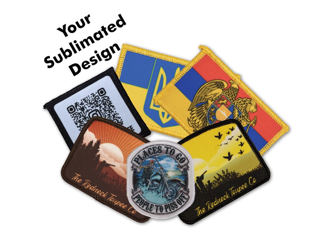 Custom Dye Sublimation Embroidered Contour Outline Patches Adhesive Backing