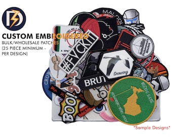 WHOLESALE Embroidered Patches 25/50/100/200 Pieces, Your Custom Design Logo Emblem Patch