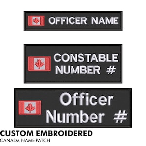 Niestandardowa haftowana plakietka z nazwiskiem KANADY z opcjonalnym VELCRO® Brand | Merrow Borders | Dostępne WIĘKSZE rozmiary