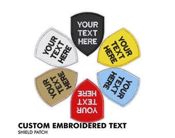 Custom Embroidered Shield Name Tag Badge with VELCRO® Brand or Iron-on adhesive | Merrow Borders | 4 inches