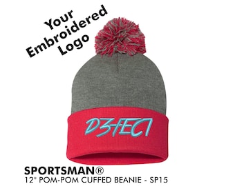Custom Logo Text Embroidery Design Your Own Pom Pom Beanies/Toques