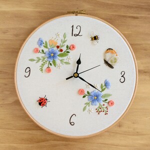 Floral Clock Hand Embroidery Pattern, DIY Hoop Art With Video Tutorial ...