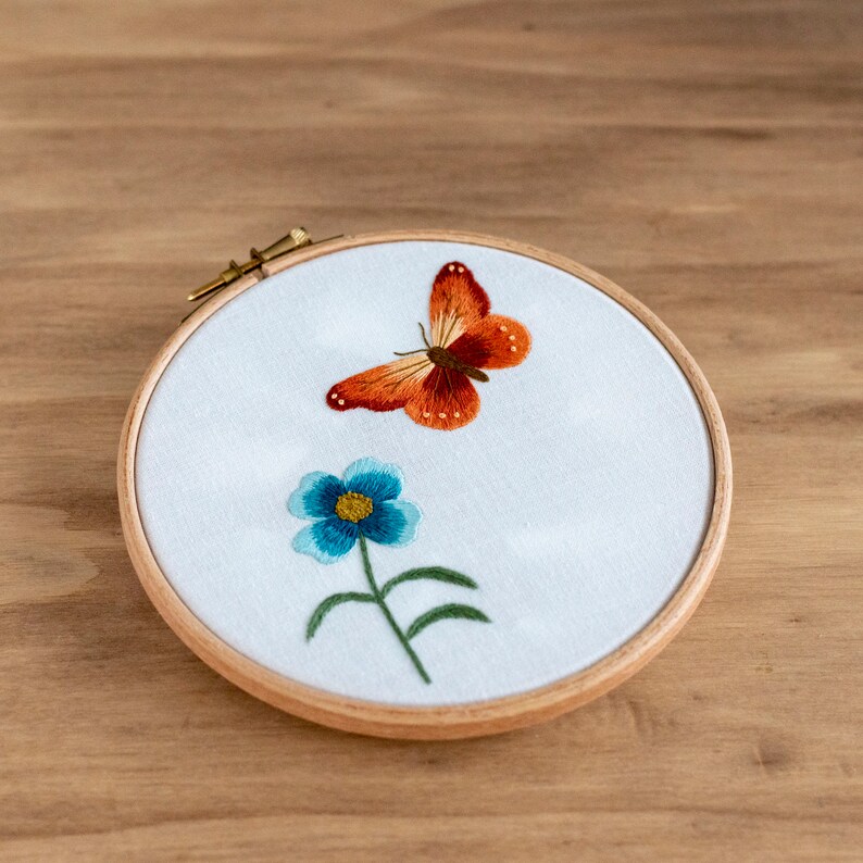 Butterfly &amp; Flower Hand Embroidery Pattern With Instructions | Etsy