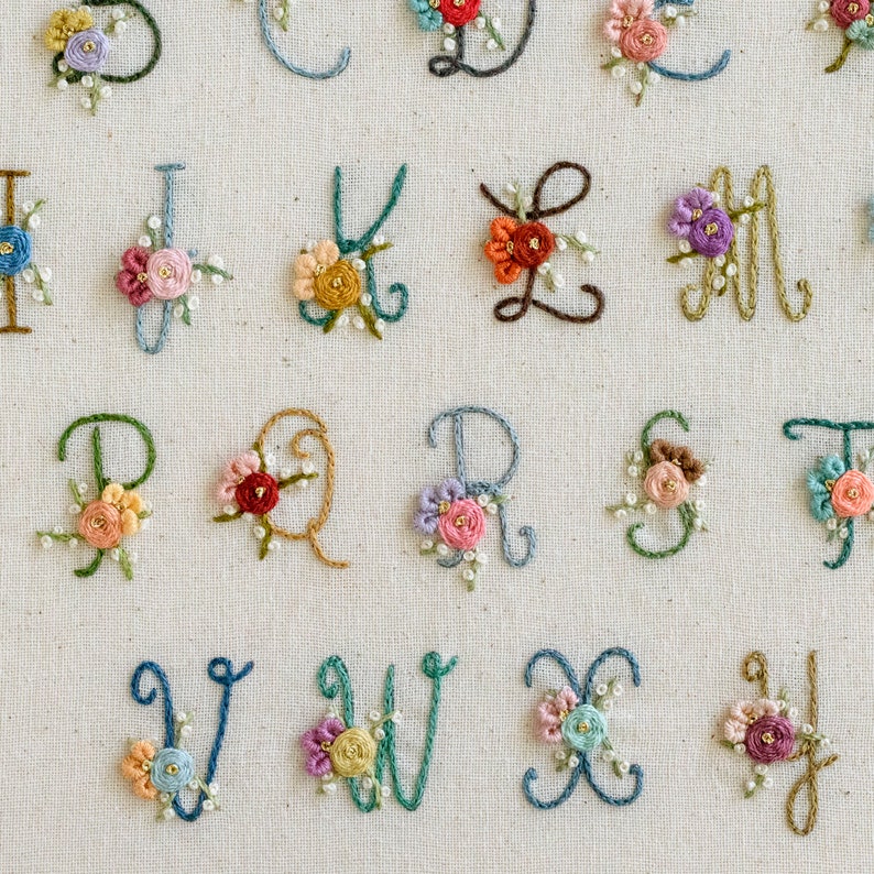 Flower Monogram Hand Embroidery Design: ABC Floral Letter Pattern (PDF ...
