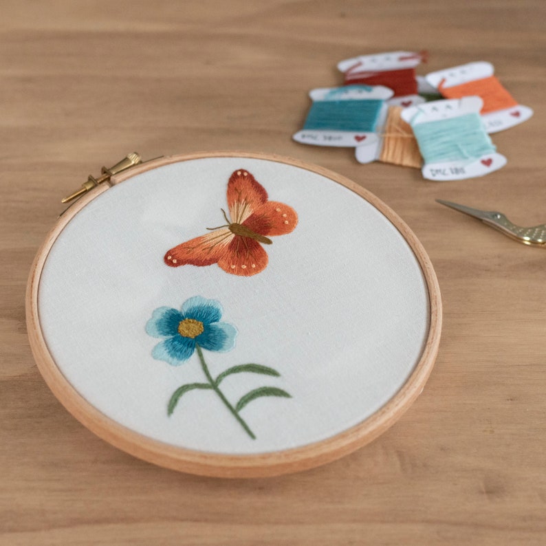 Butterfly &amp; Flower Hand Embroidery Pattern With Instructions | Etsy