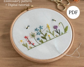 Wildflowers Hand Embroidery Pattern, DIY Meadow Flowers Hoop Art, Floral Design for Beginners