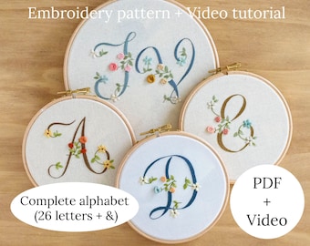 Florales Monogramm Stickmuster: Komplettes Alphabet + Video (PDF Stickmuster)
