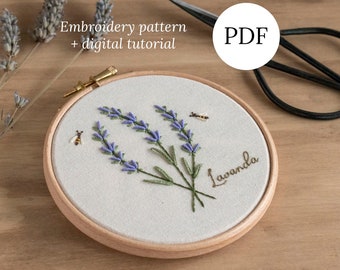 カモミールの手刺繍パターン：ボタニカルフープアート（PDF