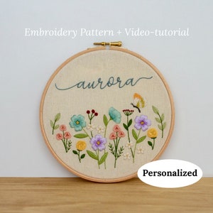 Personalized Name Floral Embroidery Pattern, Custom Name Design for Gift, Wall Decor Gift for Baby Shower