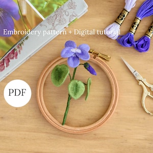 3D Violet Flower Stumpwork Embroidery Pattern, 3D Stumpwork Digital Tutorial for Gift, Realistic Botanical Raised Work to Decorate Clothes