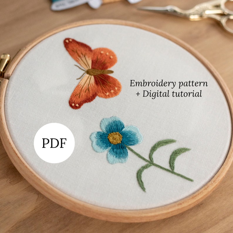 Butterfly &amp; Flower Hand Embroidery Pattern With Instructions | Etsy