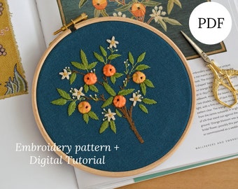 Orange Tree Hand Embroidery Pattern, May Morris Design for Handmade Gift, Floral DIY Tutorial Hoop Art