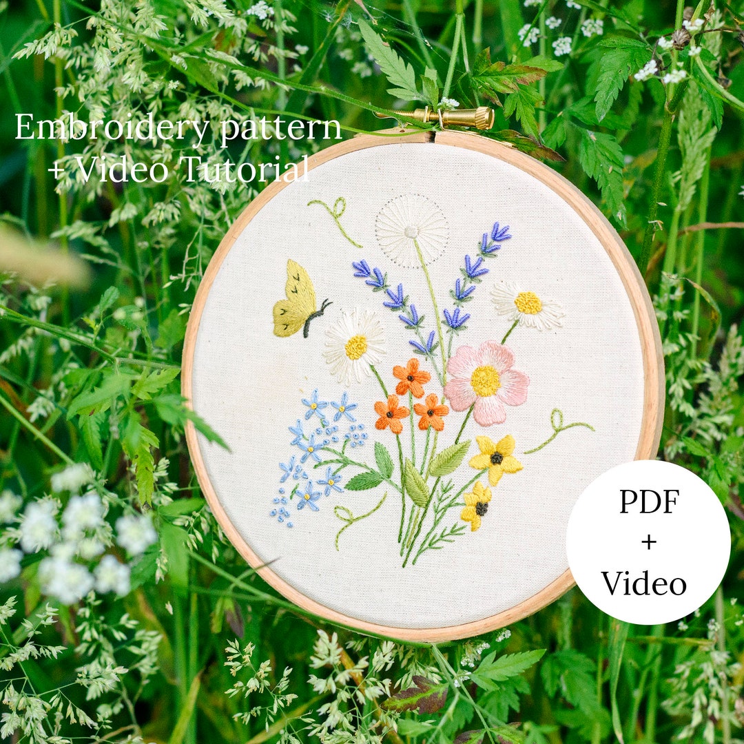 Wildflower Meadow Hand Embroidery Pattern, Botanical Floral DIY Hoop ...