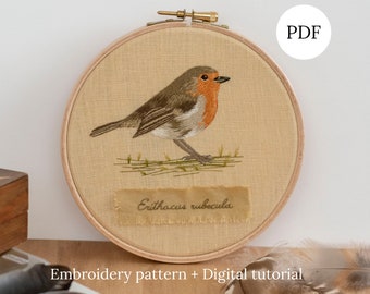 Robin Bird Hand Embroidery Pattern, Bird Thread Painting for Beginners, Nature Needlepainting DIY Hoop Art