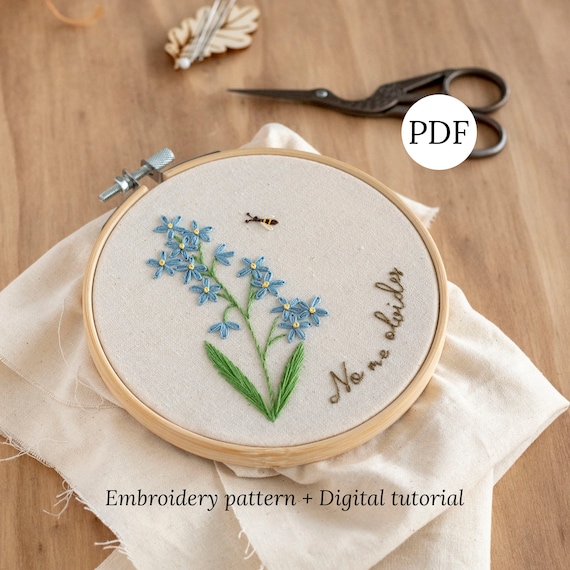 Forget me Not Hand-Embroidered Brooch Pin Forget me Not Hand-Embroidered Brooch Pin