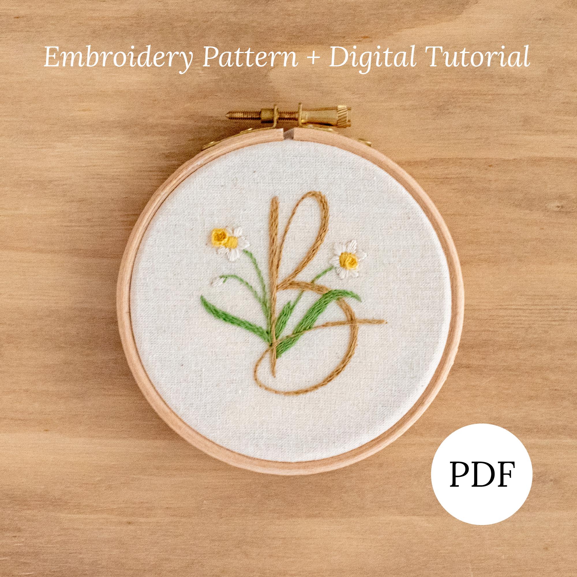 Floral Letter B Embroidery Pattern PDF, Daffodil Initial Tutorial - Etsy