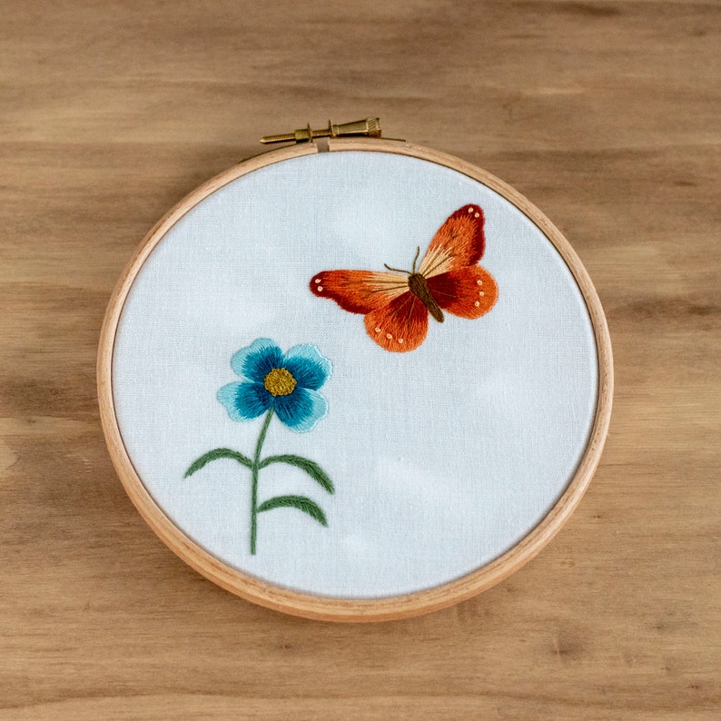 Butterfly &amp; Flower Hand Embroidery Pattern With Instructions | Etsy