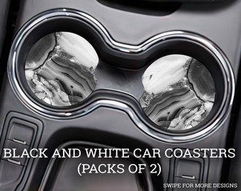 Car Coasters | Ceramic Coaster | 2 Pack Car Coasters | Black and White Coasters | Cupholder Coaster