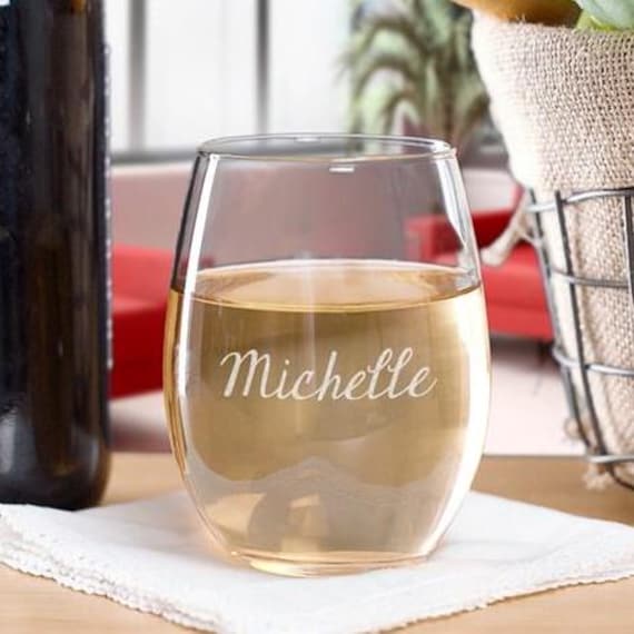 Bicchiere Vetro 15 Once Regalo Bicchiere Da Vino Senza Stelo Personalizzato - Vetro Inciso Con Testo Su Misura, Capacità 15 Once Cristal Champagne - Foto 5