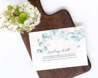 PRINTED Watercolor Eucalyptus Wedding Wishing Well Card - Well Wishes Cards