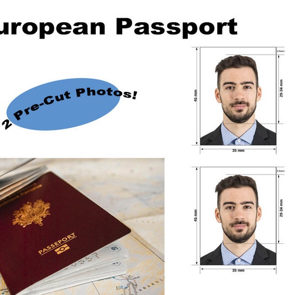 European Passport (2 Pre-Cut Photos) | Global Passport | Professional Photo